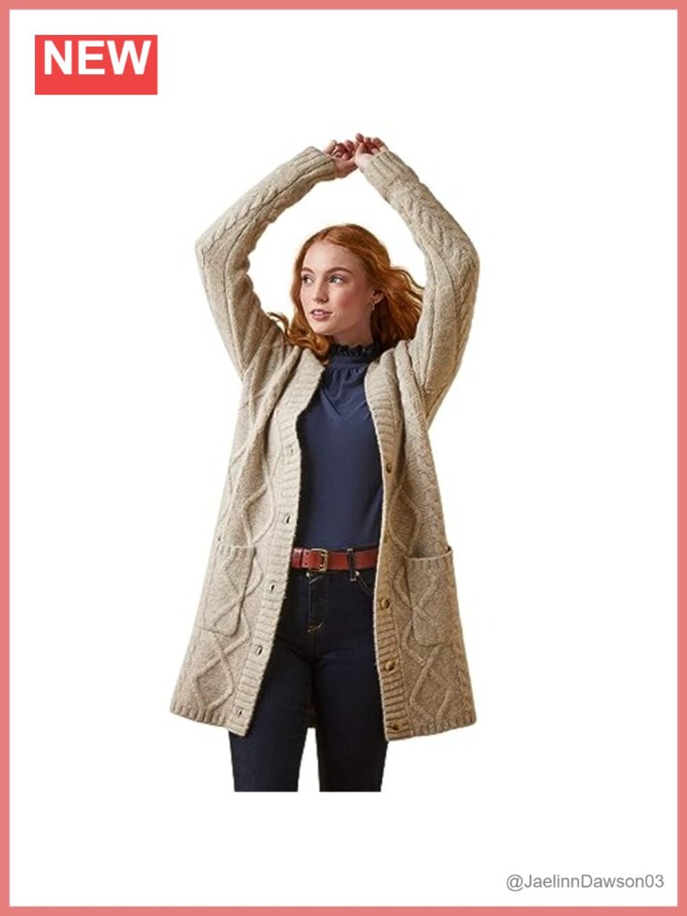 Cable Knit V-Neck Button Cardigan with Pockets Mid-Thigh Length